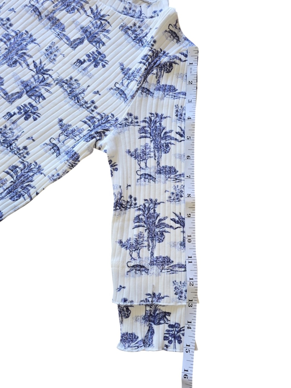 Aleeza Paris Abby Palm Toile Rib Knit Top Blue White Safari Print Small NWT - Picture 10 of 10
